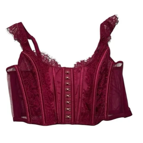 Victoria’s Secret Dream Angels Burgundy Lace Corset Bustier Gothic Romance Top - Picture 4 of 16